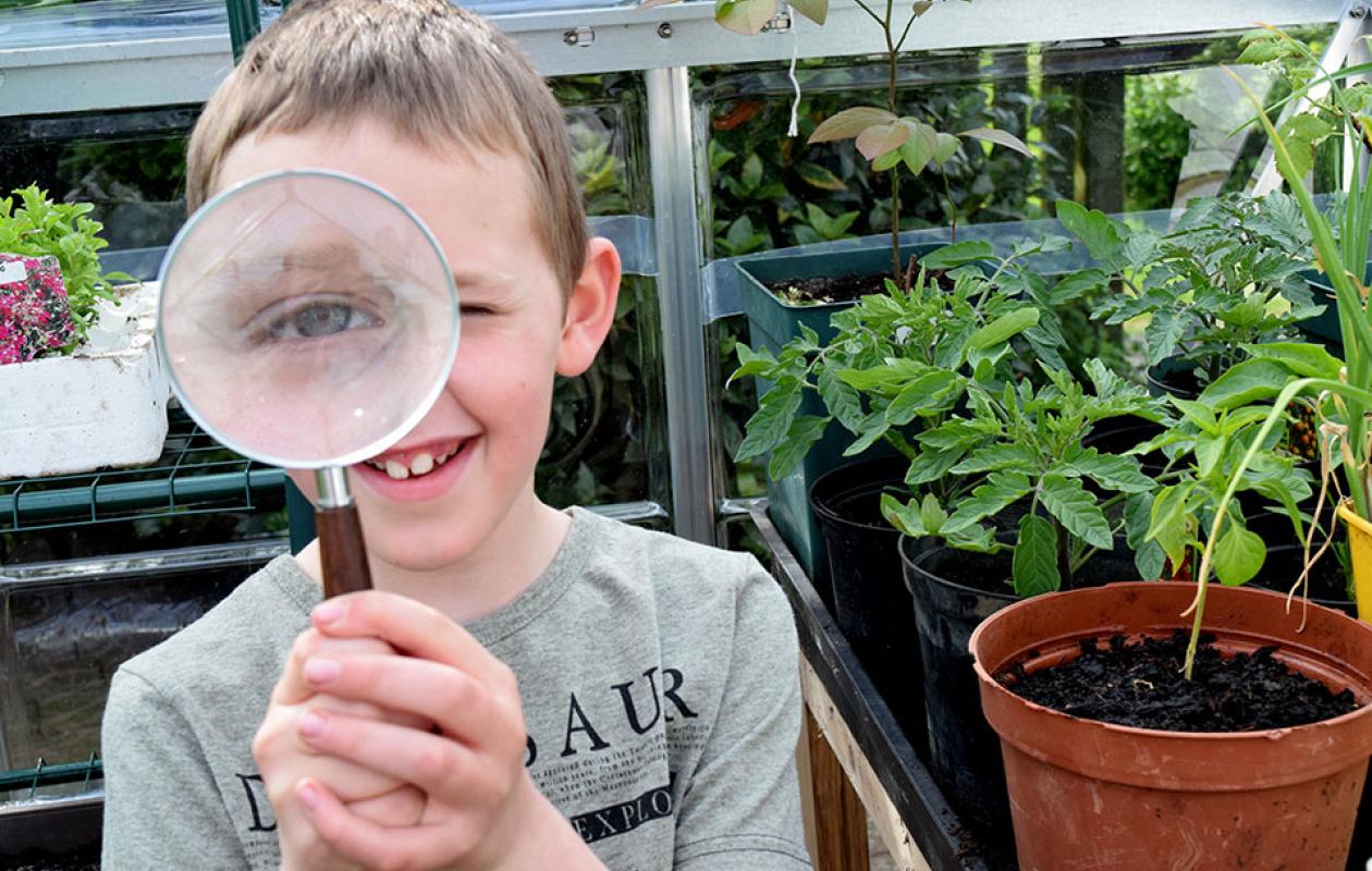 Child with a magnifying glass
