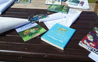 books on table at HMP Dumfries garden